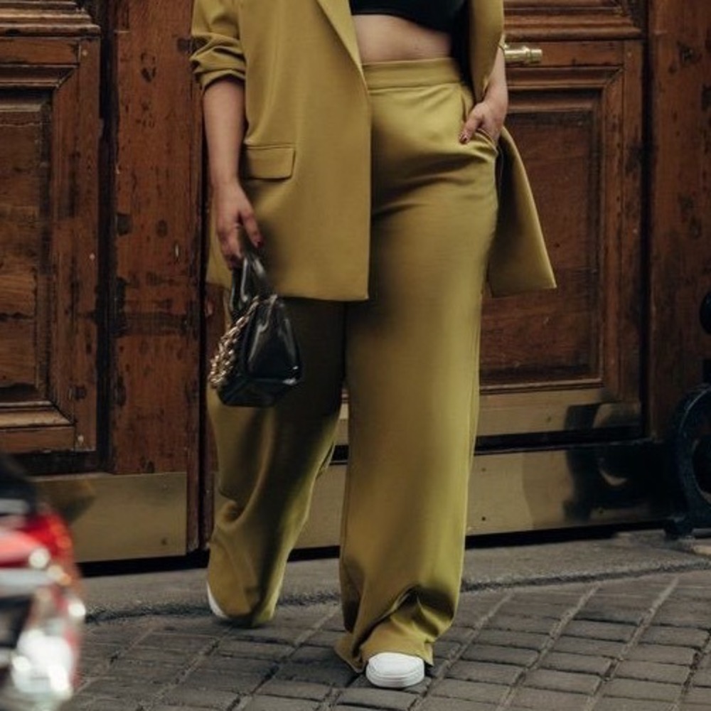 GabiFresh Fashion to Figure Trousers Wide Leg High Rise Yellow Brown Sz 1